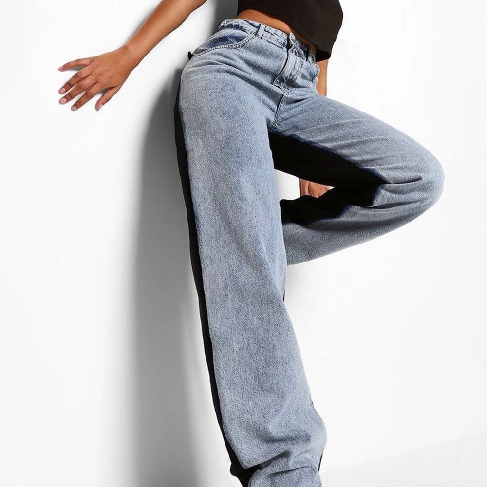 Colour Block Acid Wash Boyfriend Jeans